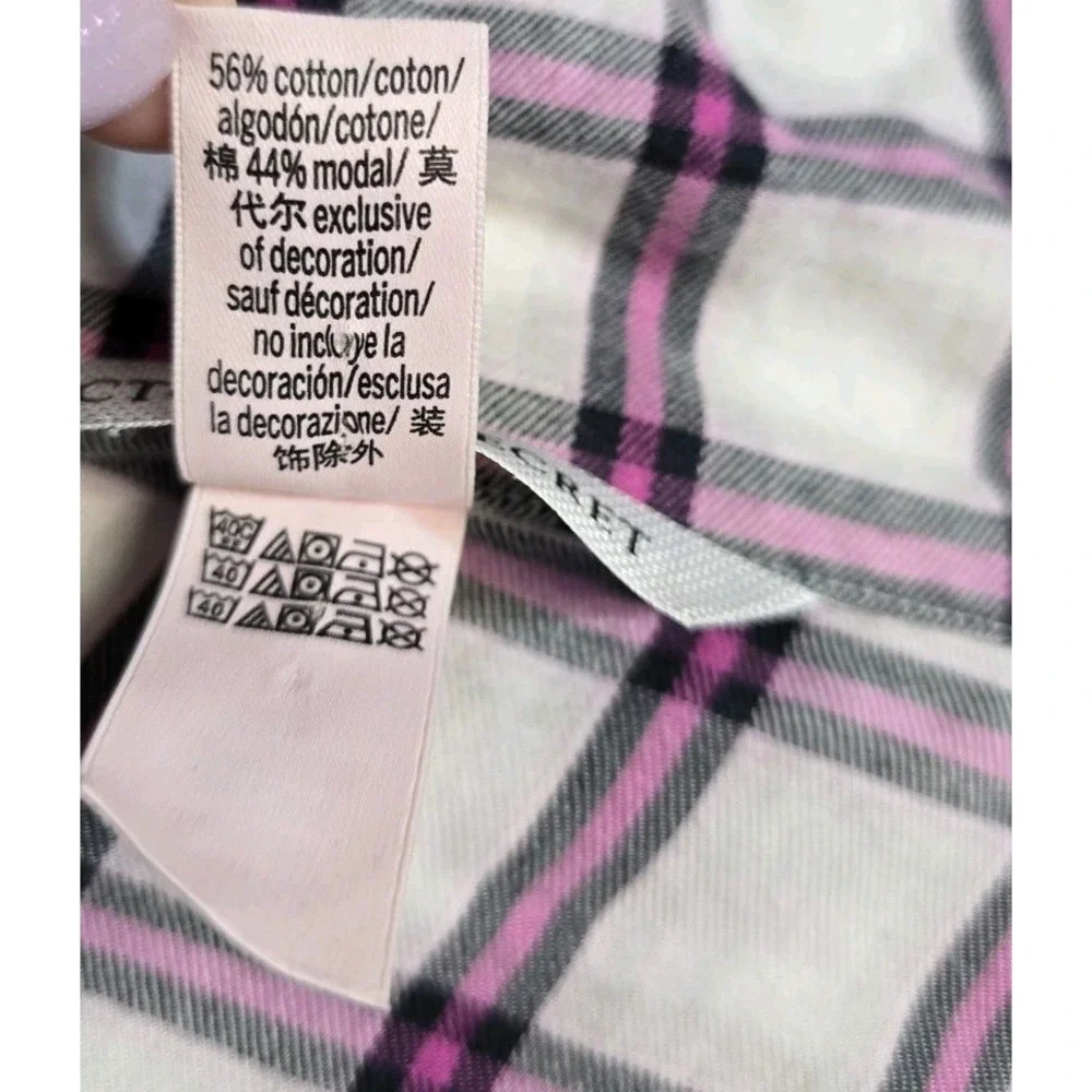 Victoria's Secret Women's Pajama Shirt M Pink White Plaid Button Down